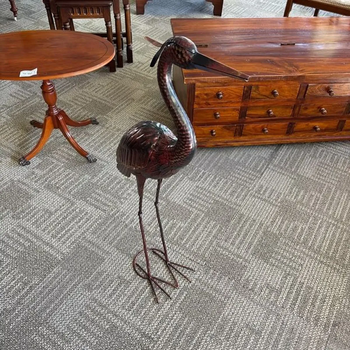 Exquisite handmade metal heron sculpture garden or