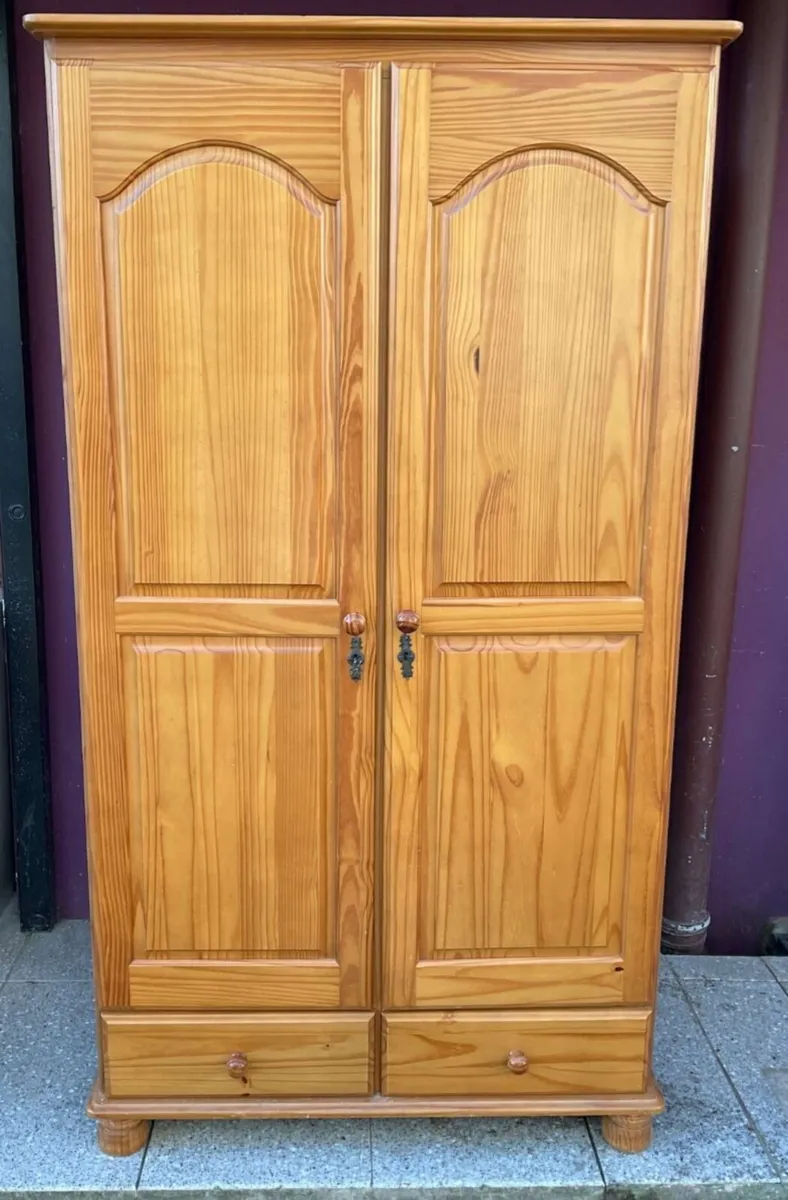 Solid pine double door wardrobe with drawers - Image 1