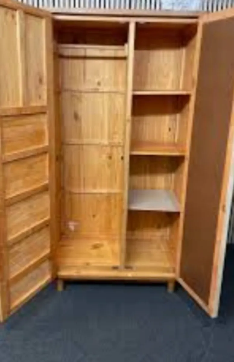 Solid pine double door wardrobe with drawers - Image 2