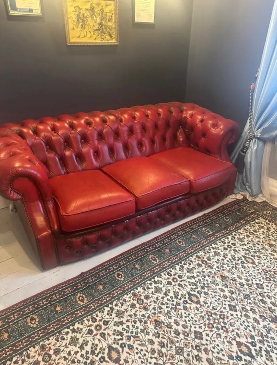 Red leather sofa - Image 1