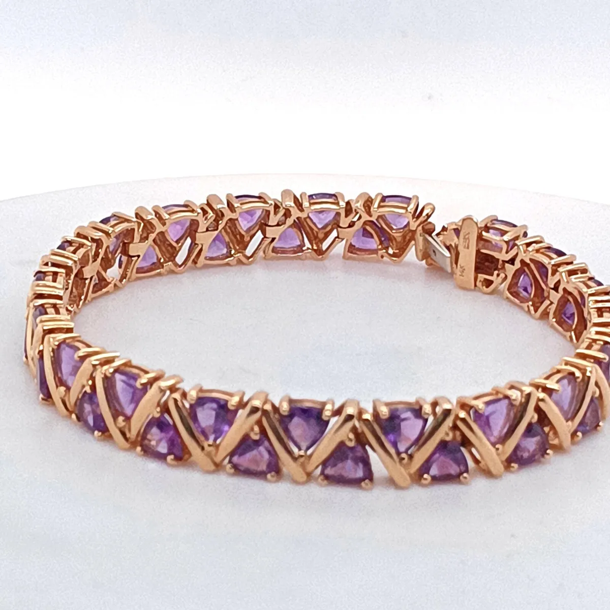 Trillion Purple Gem , 14k Yellow Gold Bracelet - Image 1