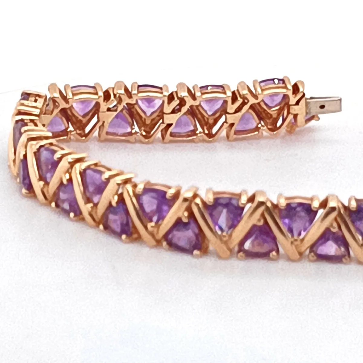 Trillion Purple Gem , 14k Yellow Gold Bracelet - Image 2