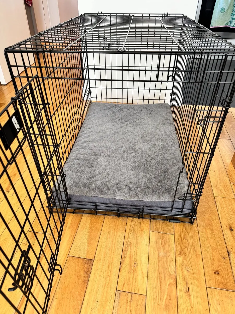 Gently Used Large Dog Crate with Orthopedic Pillow - Image 1