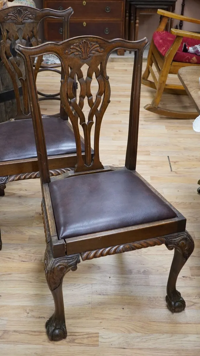 Edwardian Chippendale-Style Beech Dining Chairs - Image 4