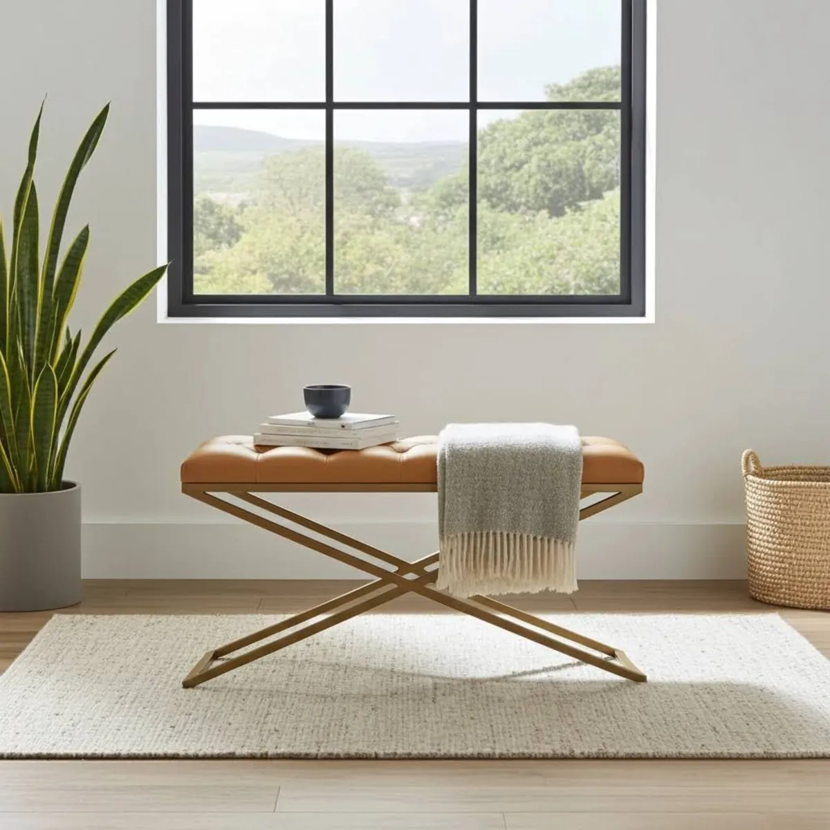 Metal-Framed Velvet Bench 100x40cm – Modern X-Fram - Image 1