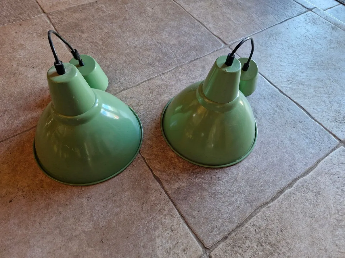 Pair of Green Hanging ceiling lights with bulbs - Image 4