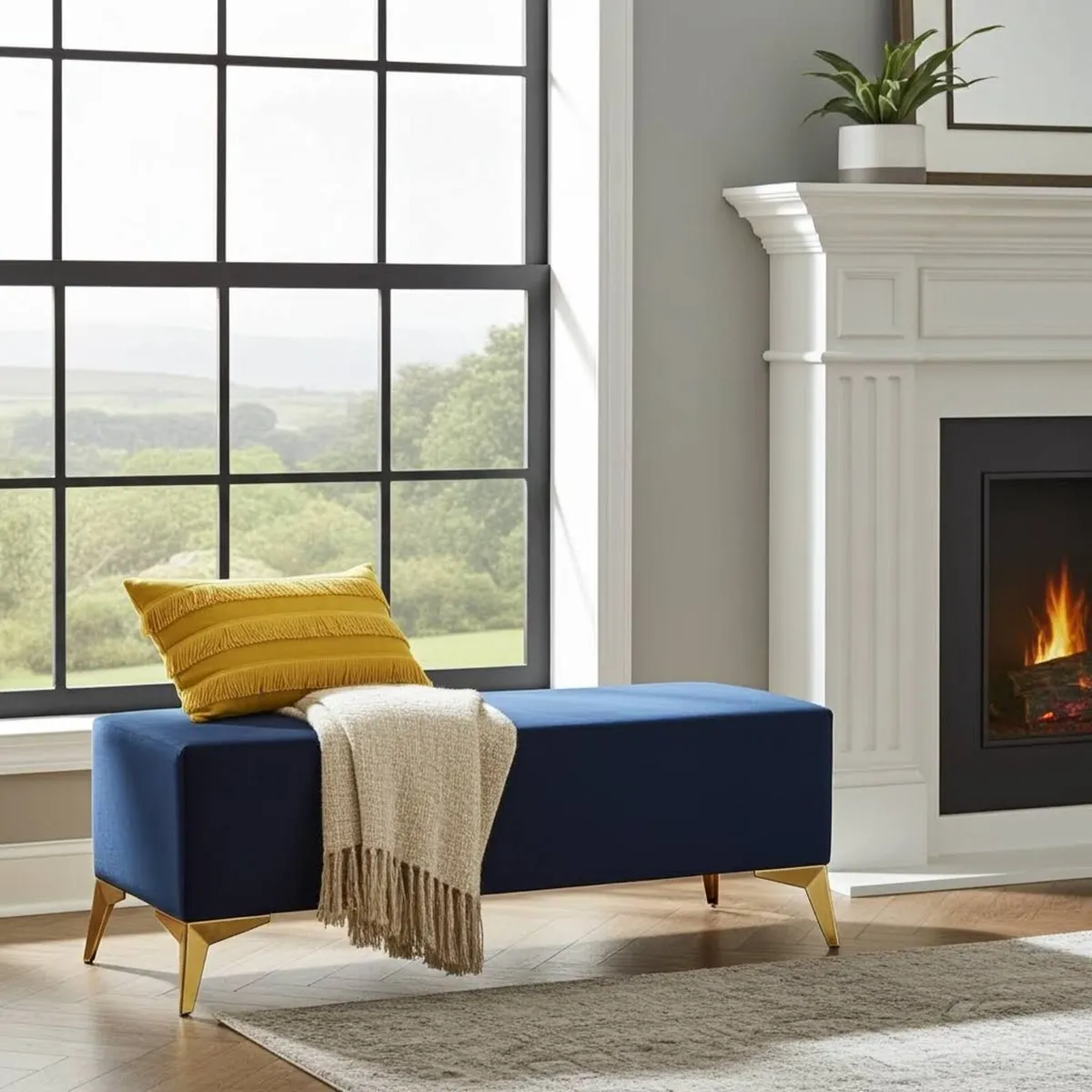 Velvet Bench with Gold Legs 120x4-cm - Image 1