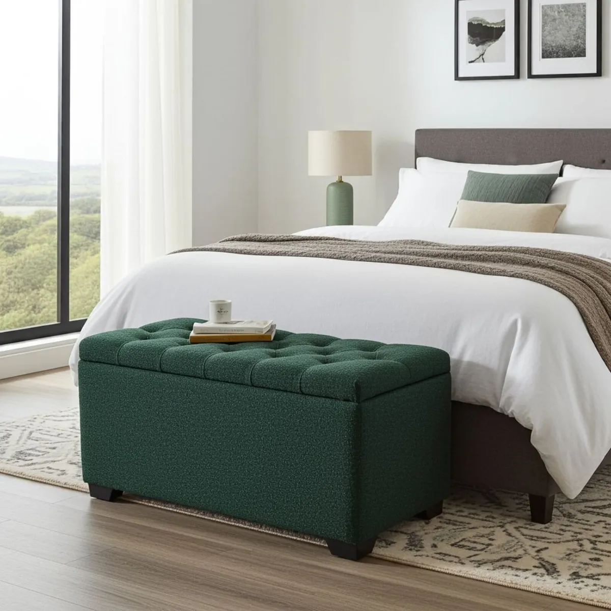 Luxury Bouclé Storage Ottoman Bench 100x40cm - Image 2