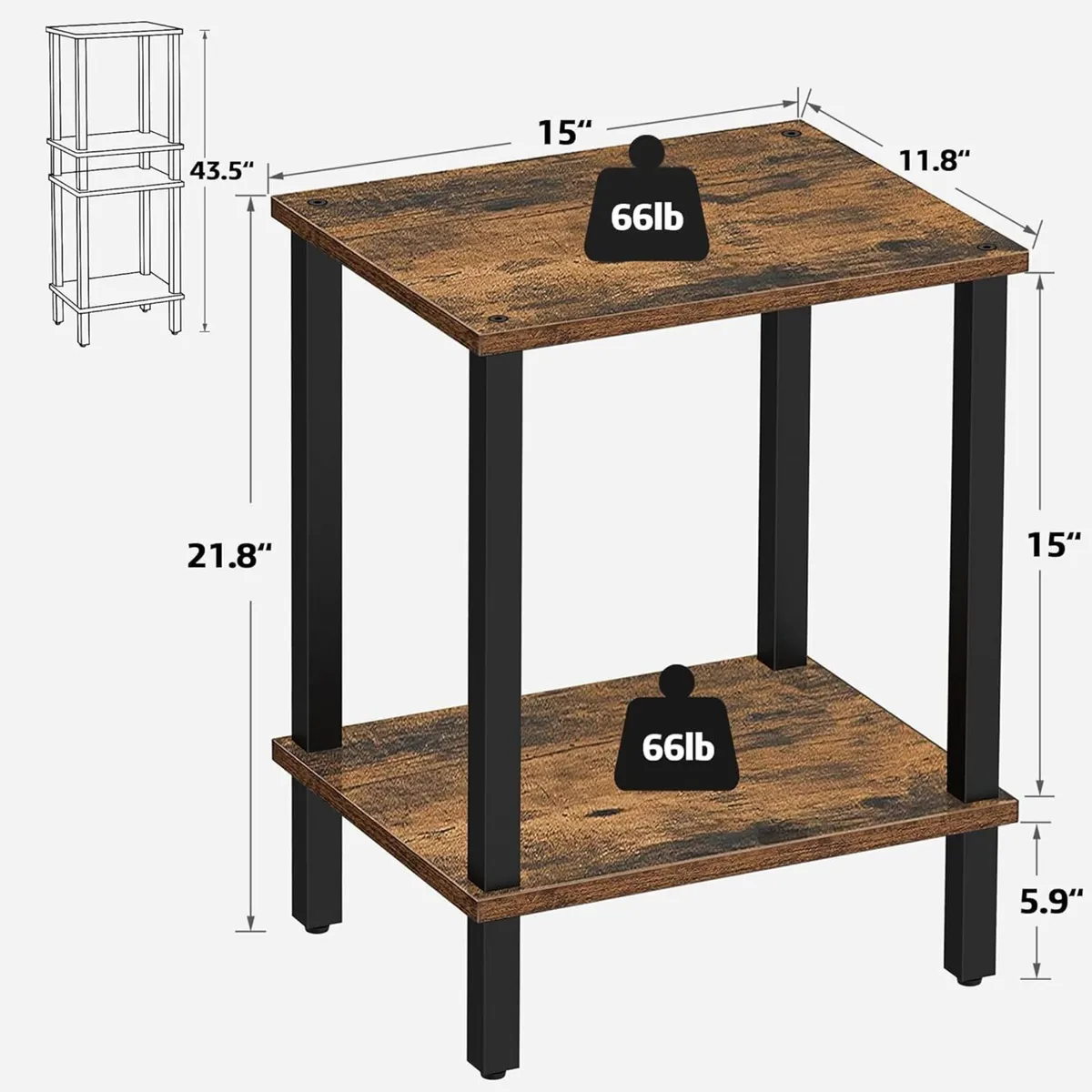 End Table Set of 2 Side Nightstand 2-Tier Storage - Image 3