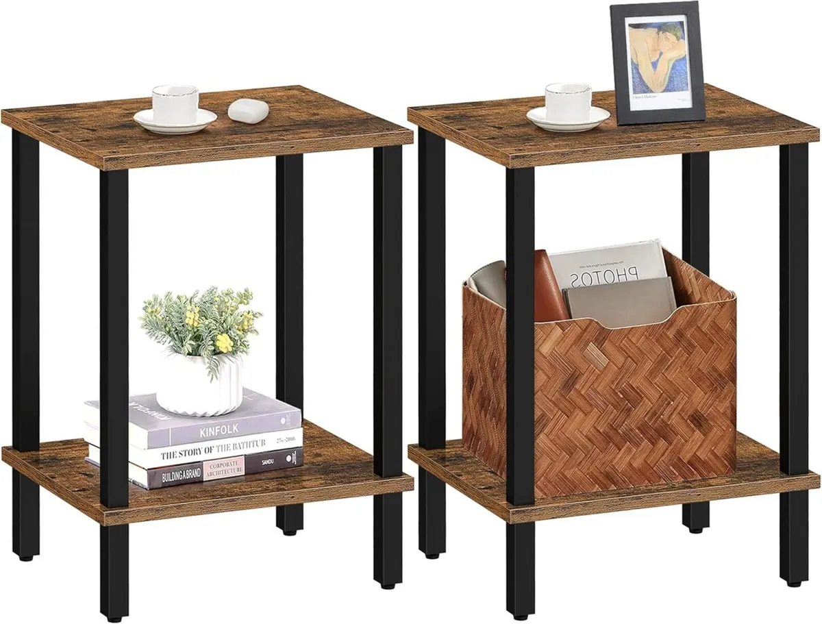 End Table Set of 2 Side Nightstand 2-Tier Storage - Image 1