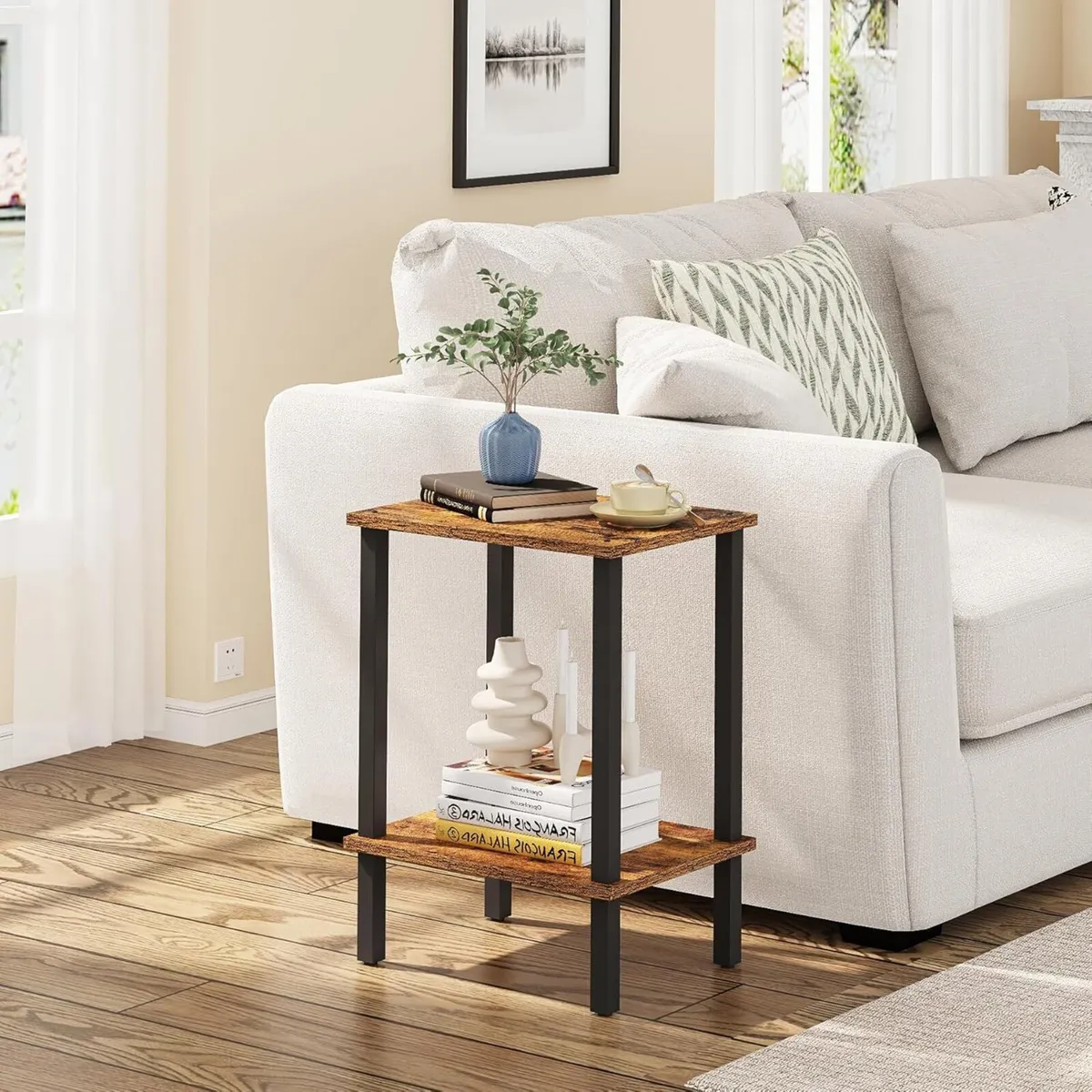 End Table Set of 2 Side Nightstand 2-Tier Storage - Image 2