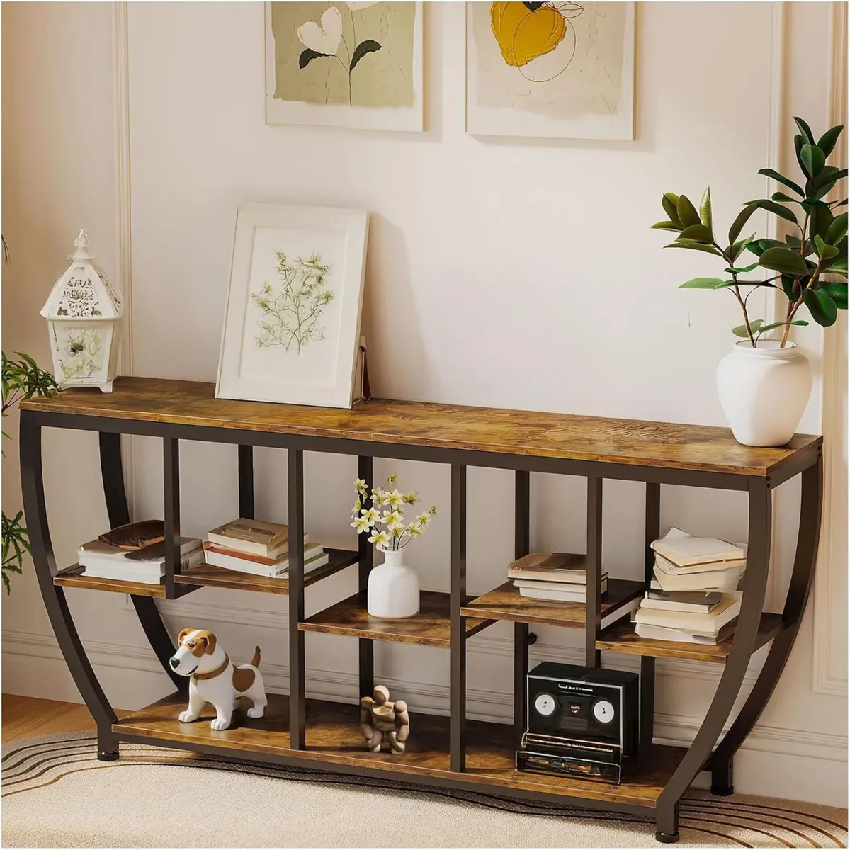 Console Table 160cm Narrow with Storage Shelves - Image 1