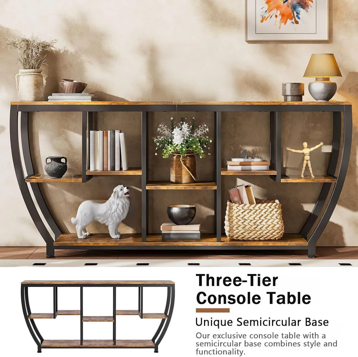 Console Table 160cm Narrow with Storage Shelves - Image 4