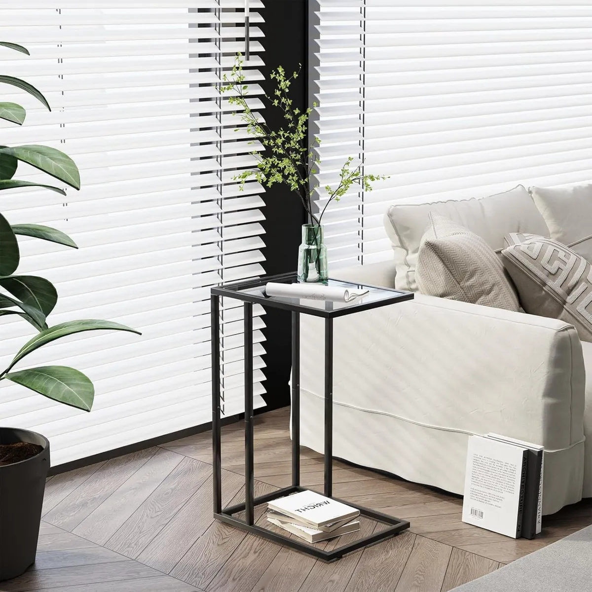 C Shaped End Table Set of 2 Glass Side for Couch - Image 4