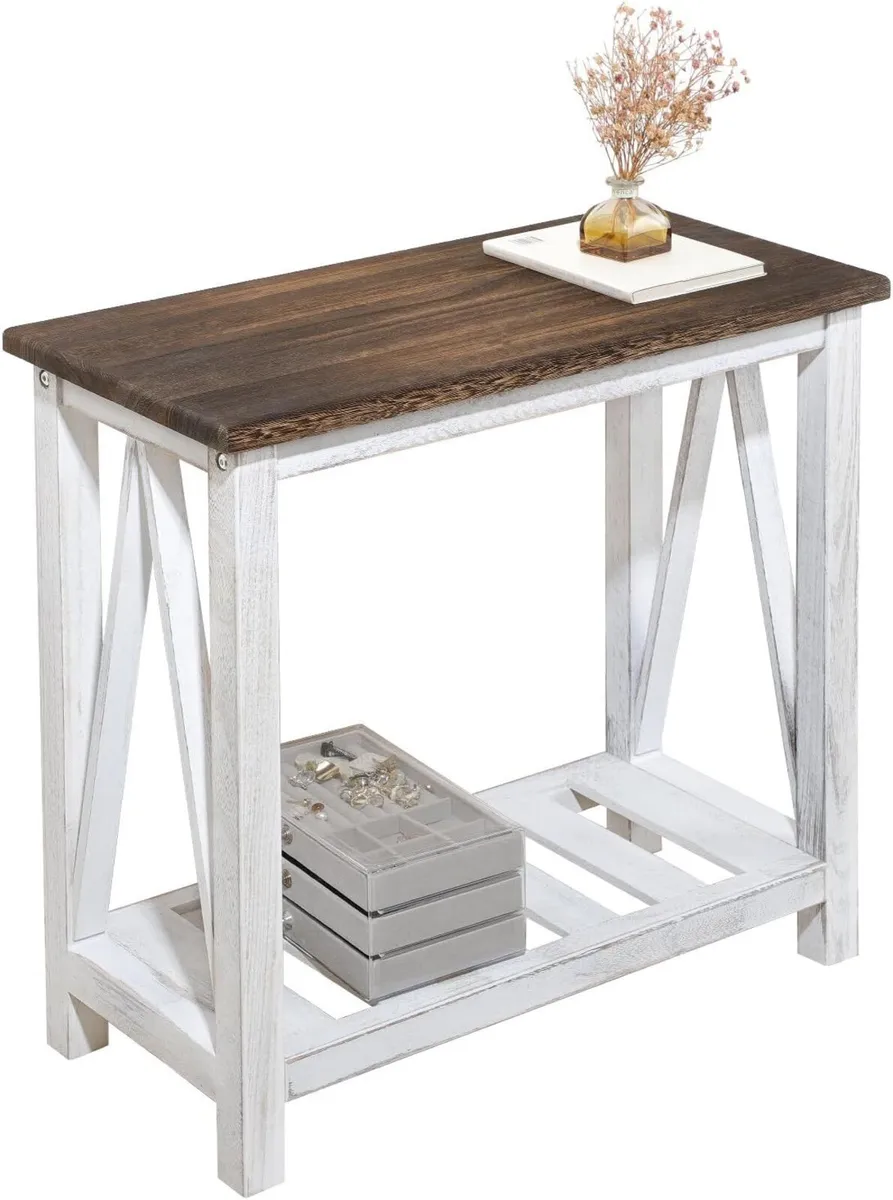 Farmhouse End Table Wooden Bedside Tables with - Image 1