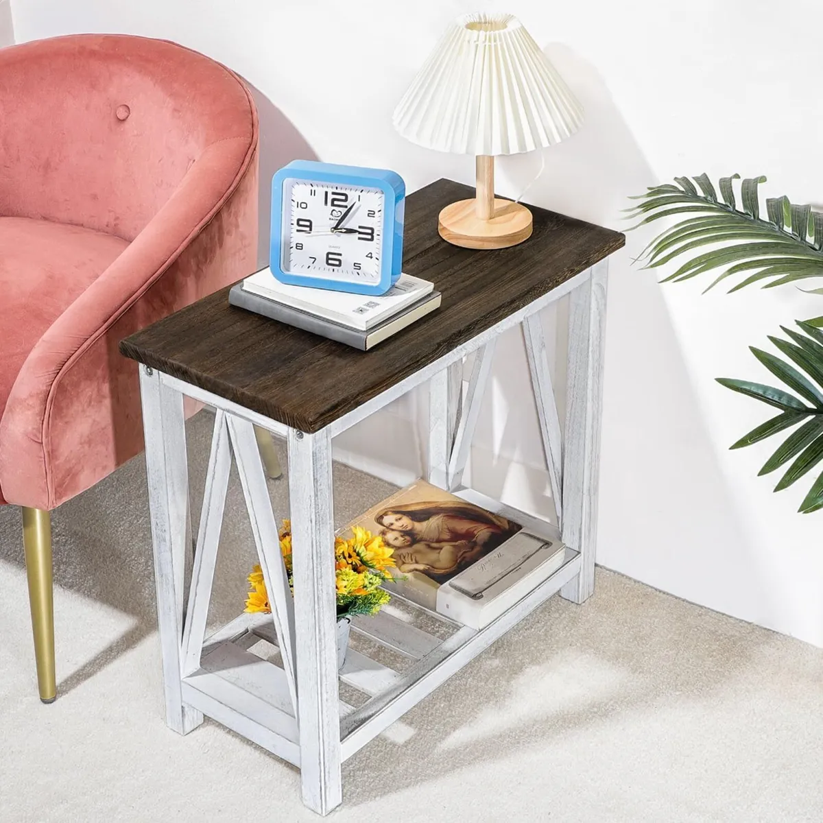 Farmhouse End Table Wooden Bedside Tables with - Image 2