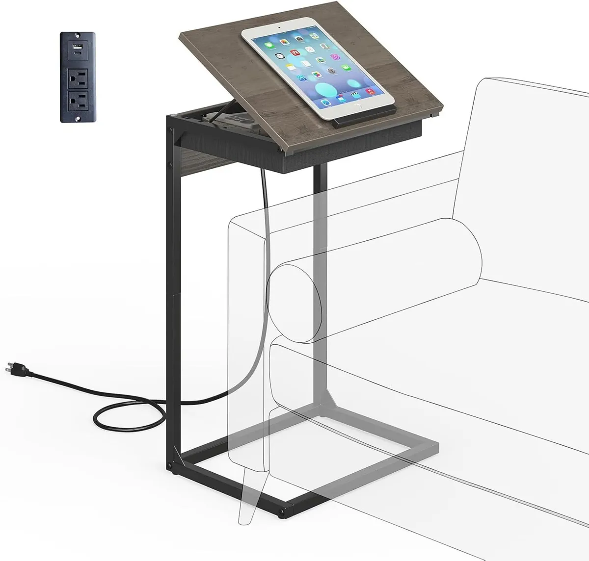 C Shaped End Table with Charging Station 45degrees - Image 1