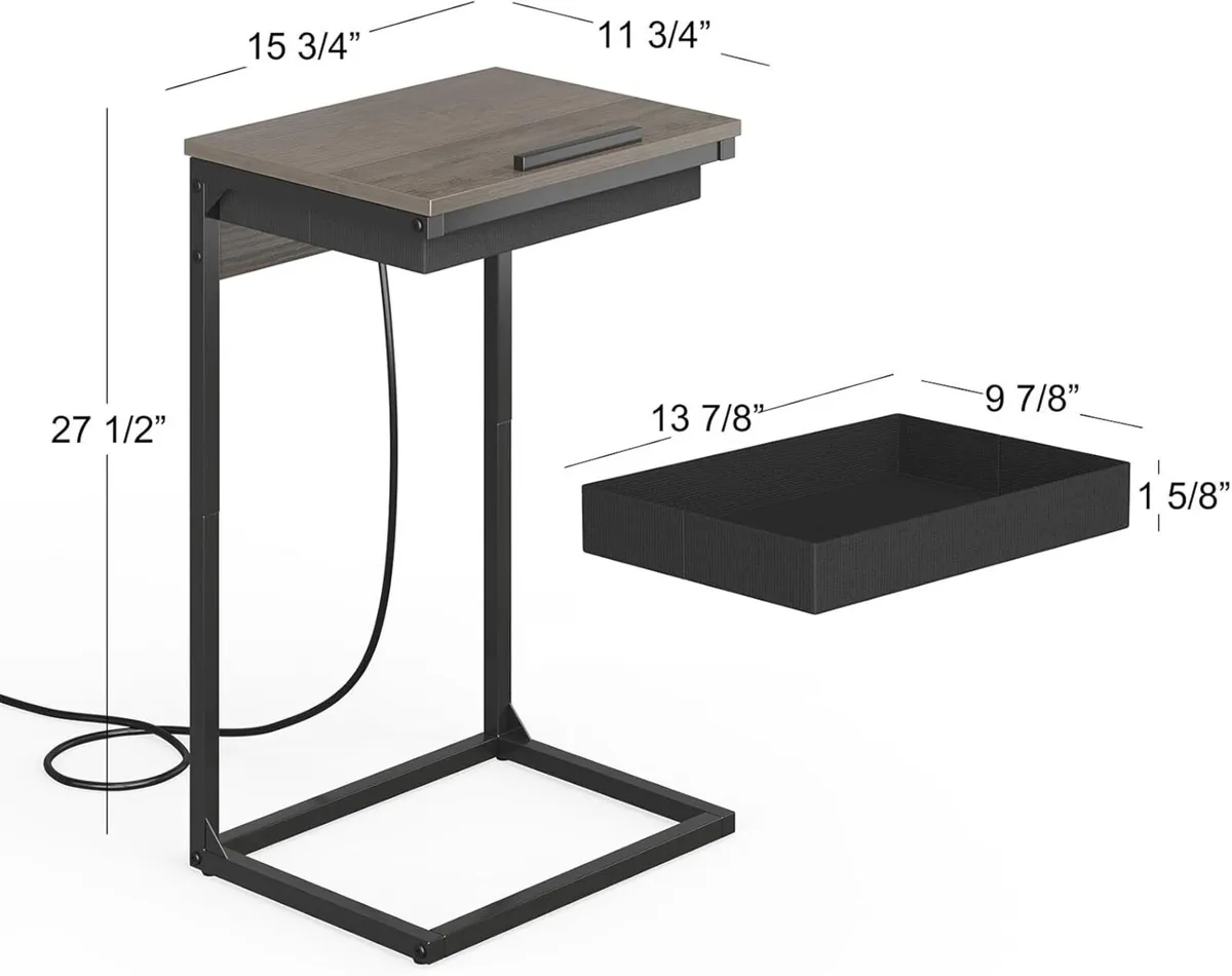 C Shaped End Table with Charging Station 45degrees - Image 3