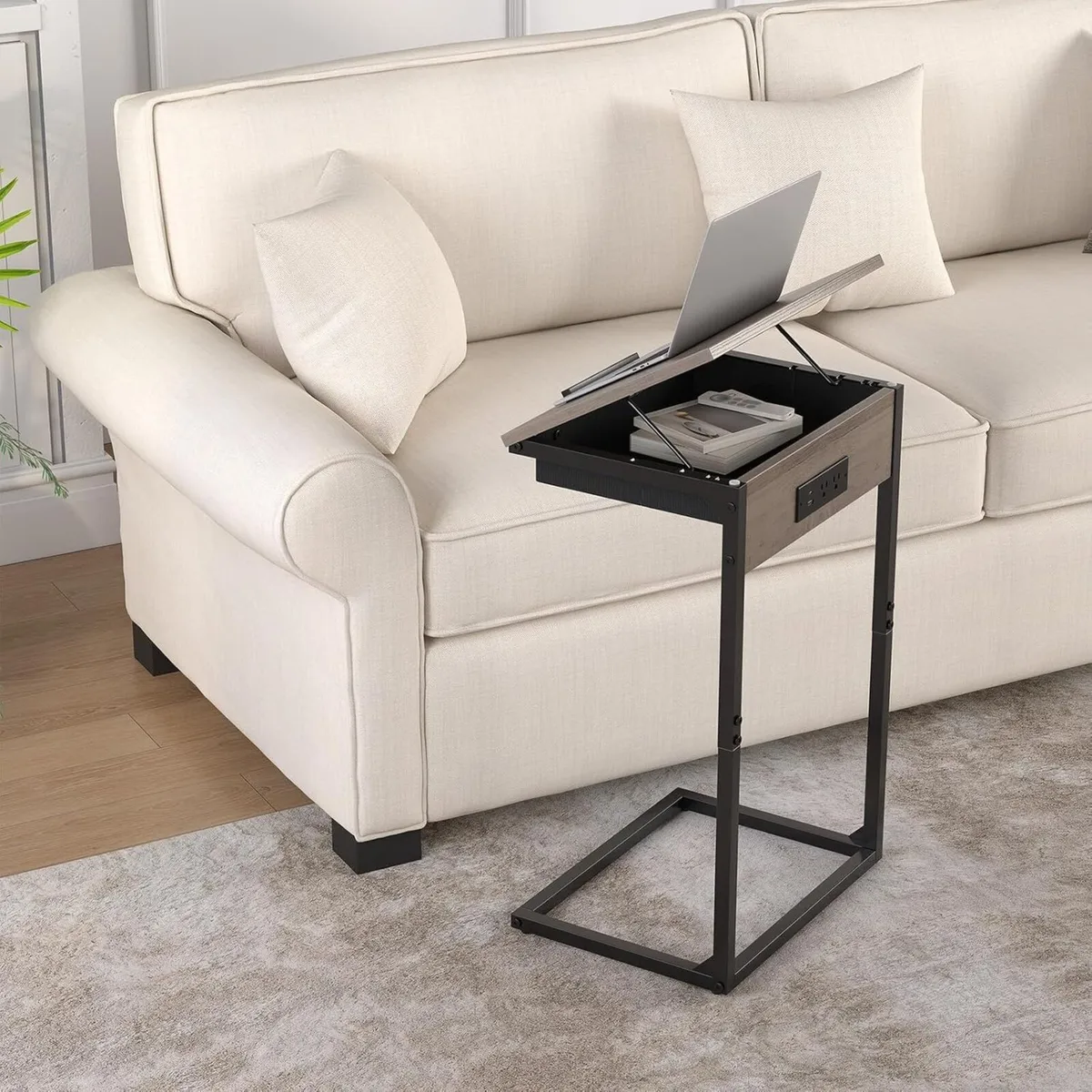 C Shaped End Table with Charging Station 45degrees - Image 2