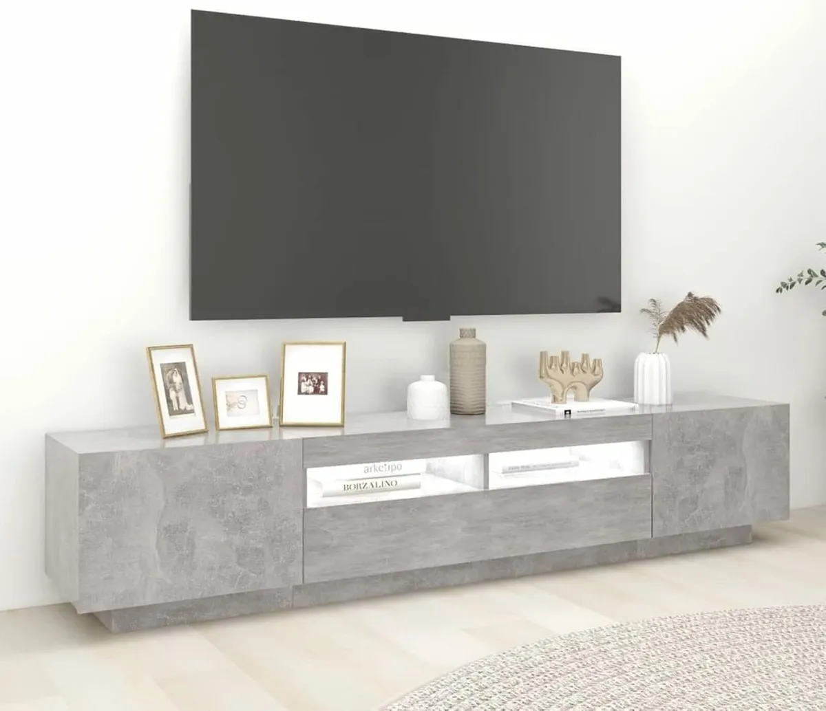 TV Cabinet with LED Lights Concrete Grey 200x35x40 - Image 3