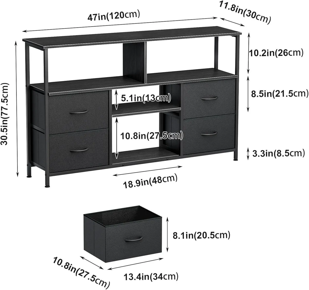 TV Stand Cabinet with 4 Drawers Unit for up to 55 - Image 2