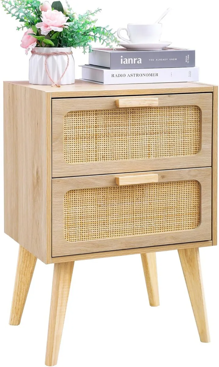 DECTG59Y Rattan Bedside Table Wooden End Side - Image 1