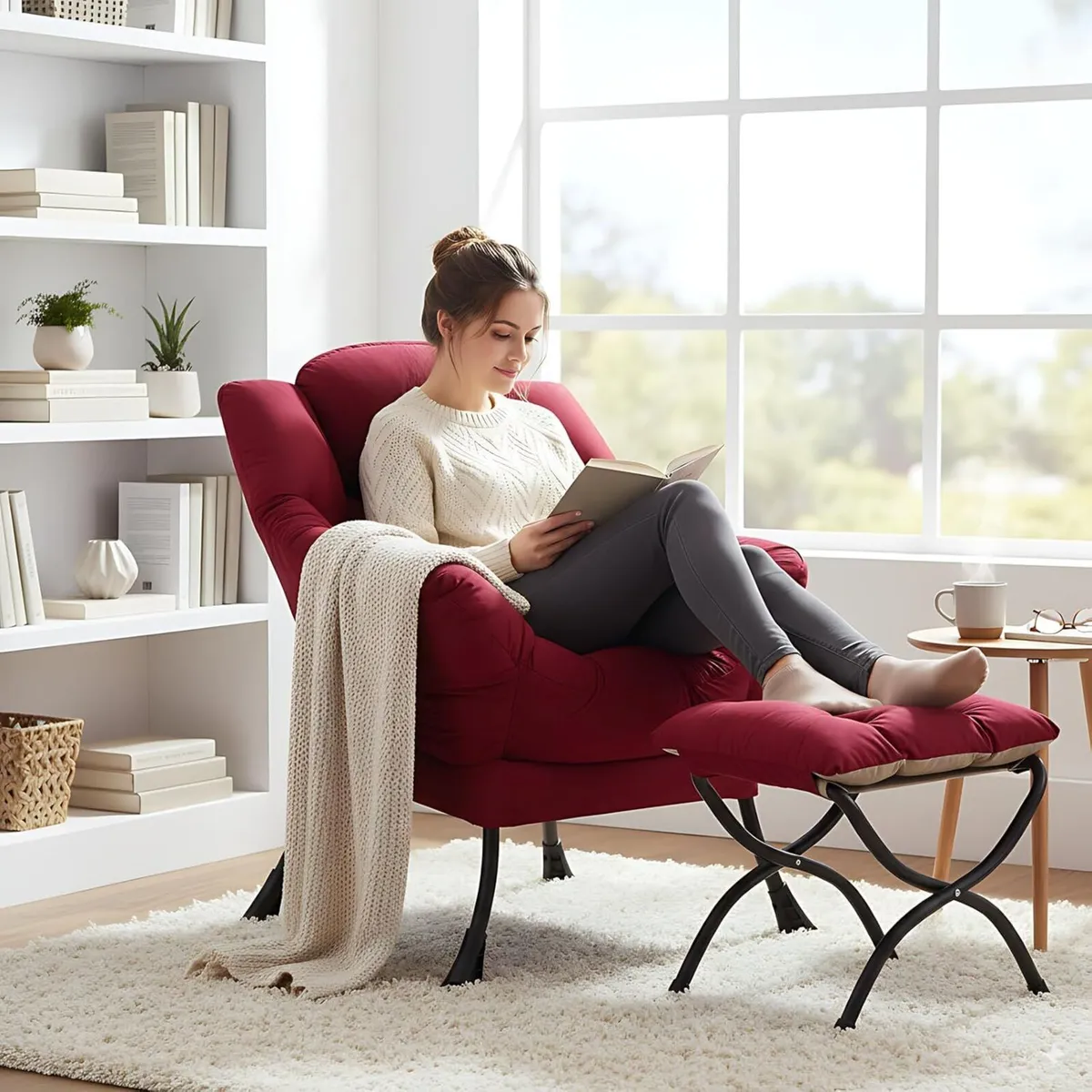 Modern Lazy Chair with Ottoman Accent Contemporary - Image 2