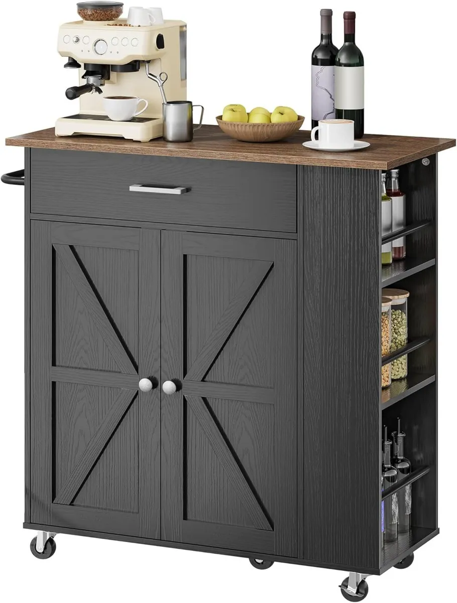 Kitchen Island Cart with Storage Charging Station - Image 1