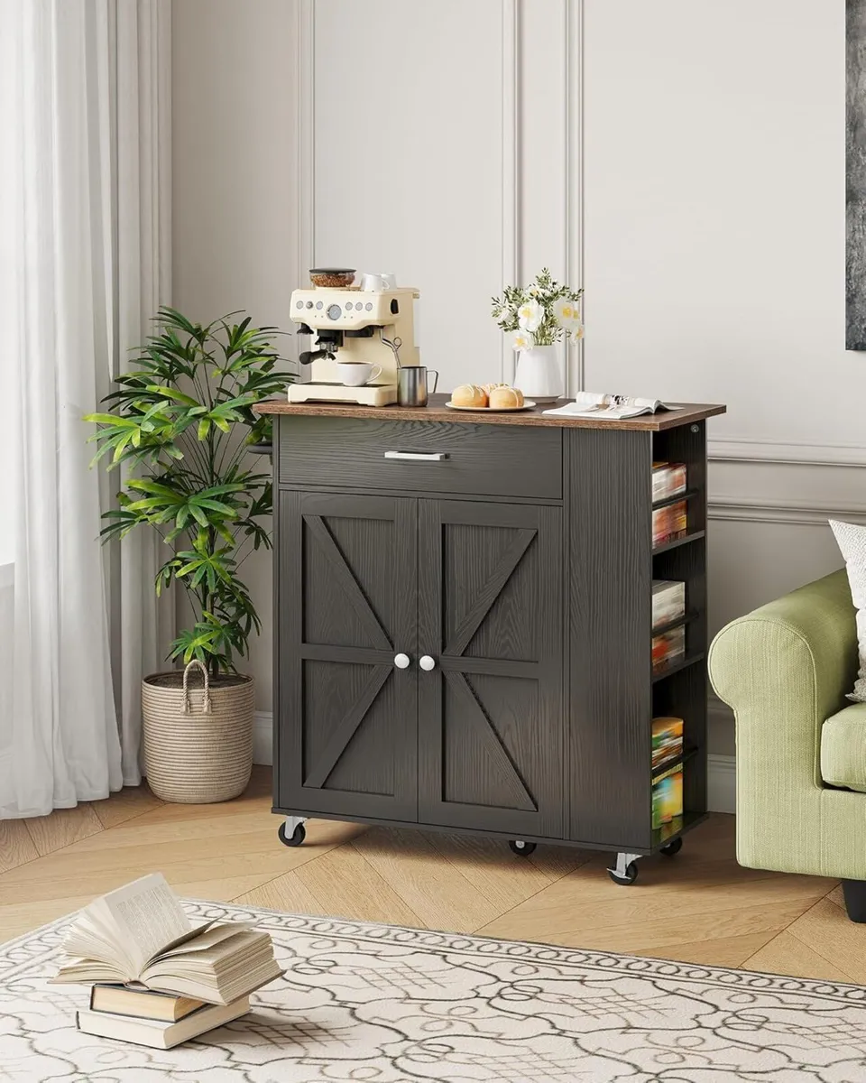 Kitchen Island Cart with Storage Charging Station - Image 4