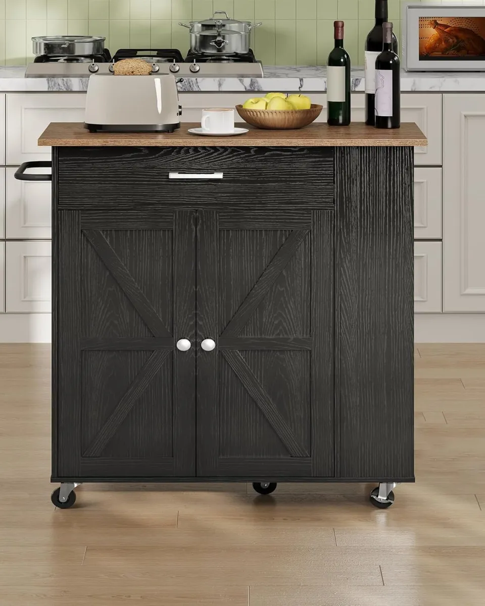Kitchen Island Cart with Storage Charging Station - Image 2