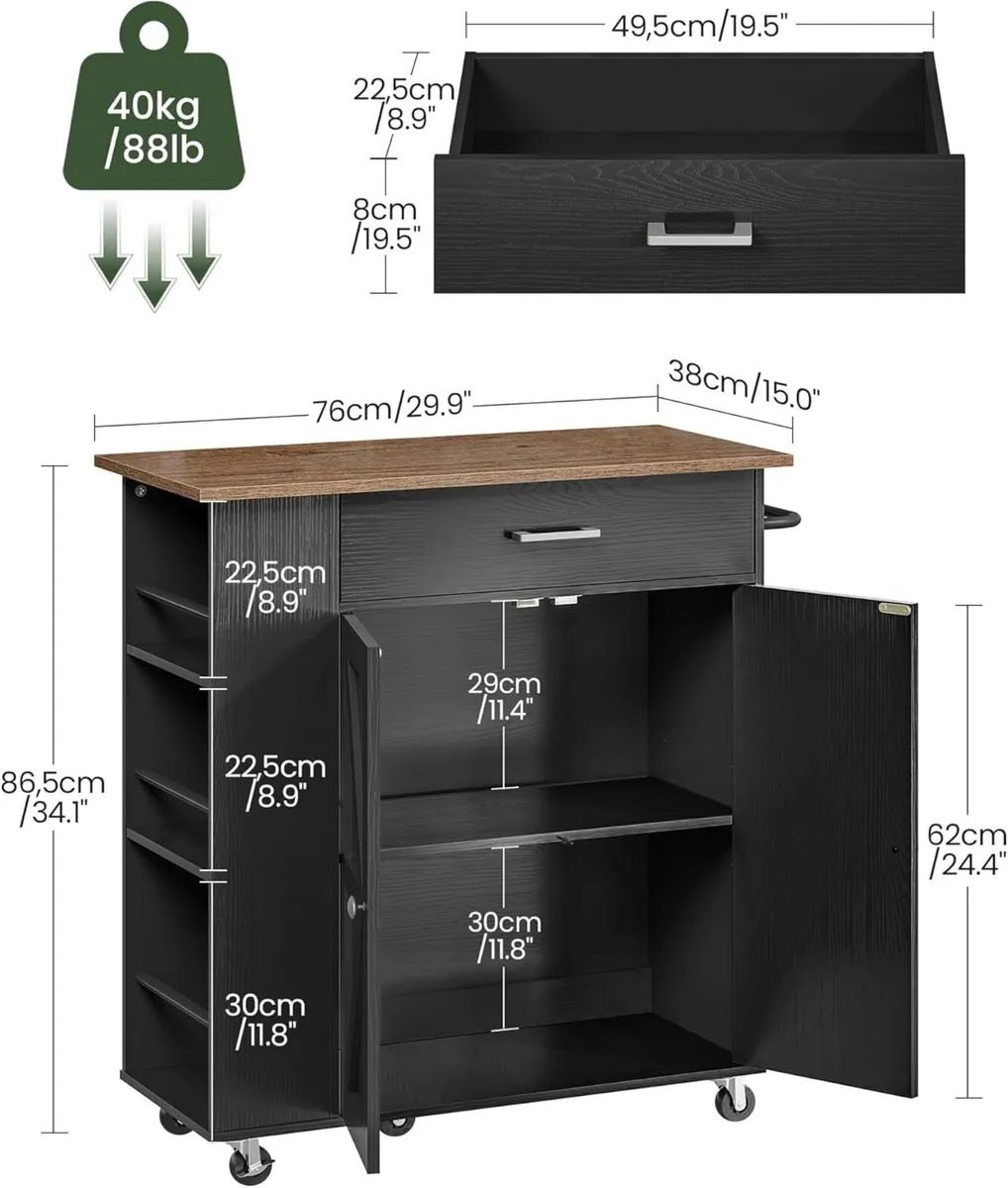 Kitchen Island Cart with Storage Charging Station - Image 3