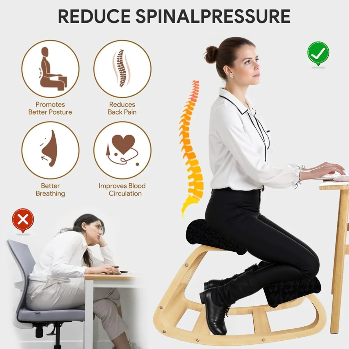 Ergonomic Kneeling Chair Wooden with Padding - Image 4