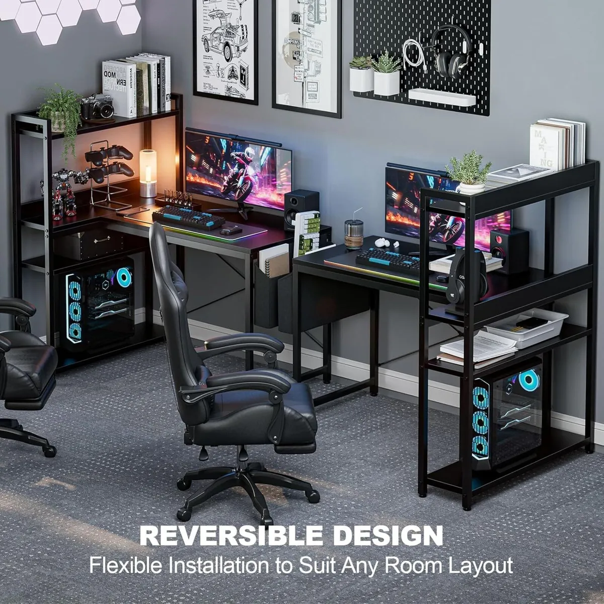 120x80 cm L Shaped Gaming Desk with Reversible - Image 4