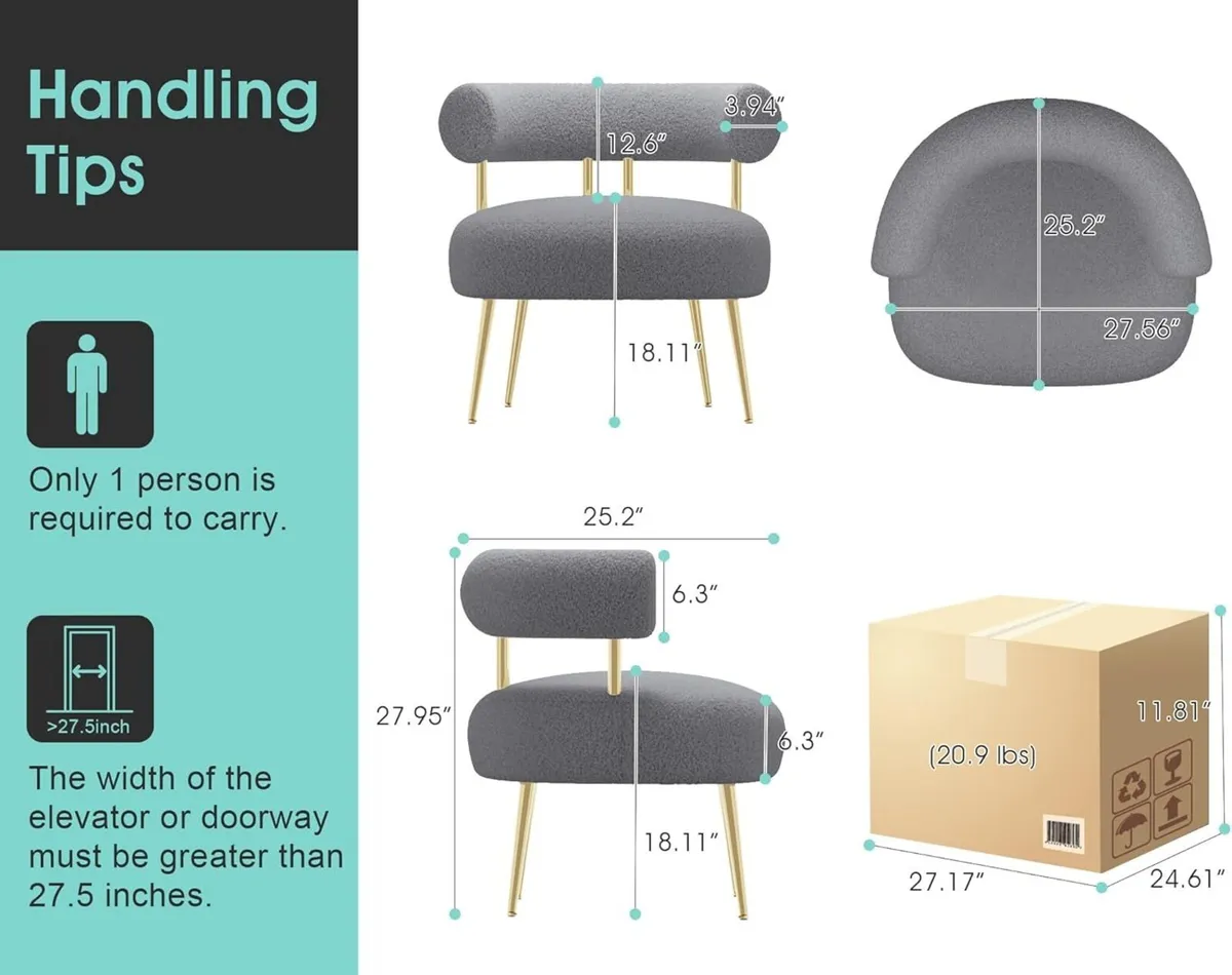 Mid Century Sherpa Boucle Accent Chair Round - Image 2