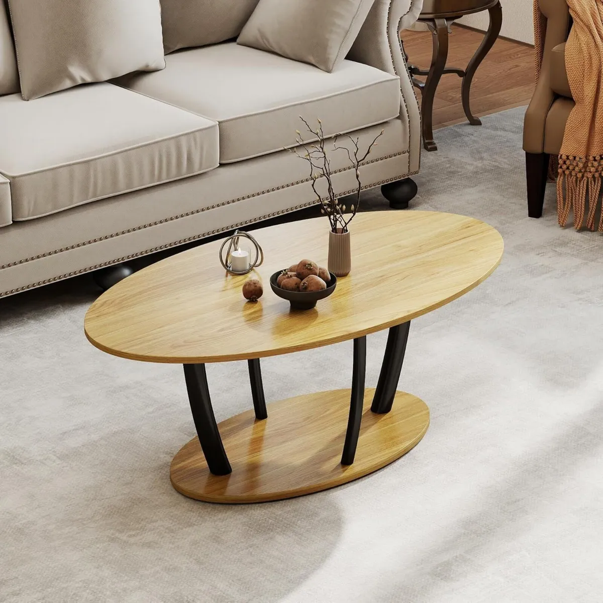 Oval Coffee Table Mid Century Farmhouse Industrial - Image 2