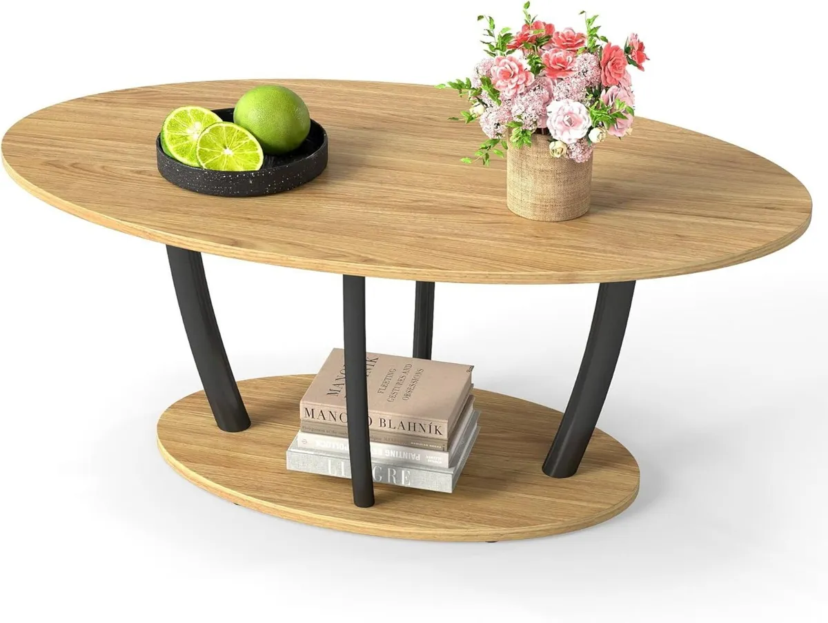 Oval Coffee Table Mid Century Farmhouse Industrial - Image 1