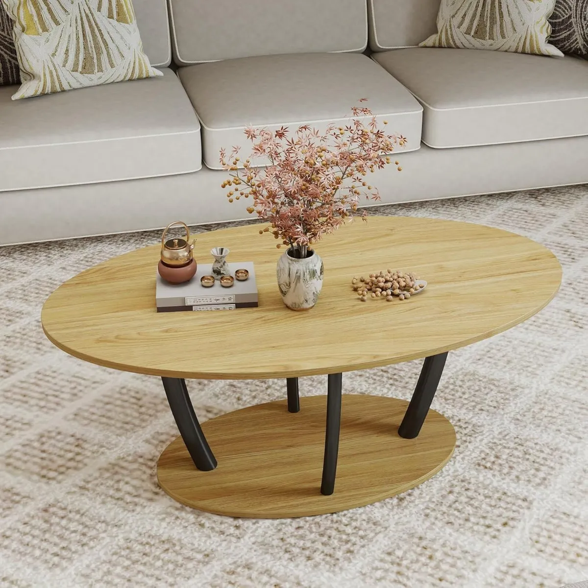 Oval Coffee Table Mid Century Farmhouse Industrial - Image 4