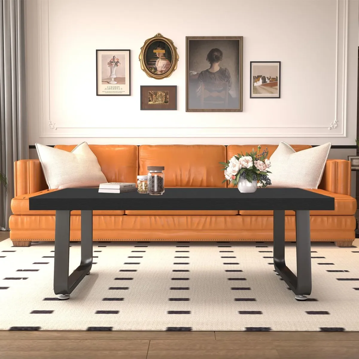 Black Modern Coffee Table Rustic Wood and Metal - Image 4