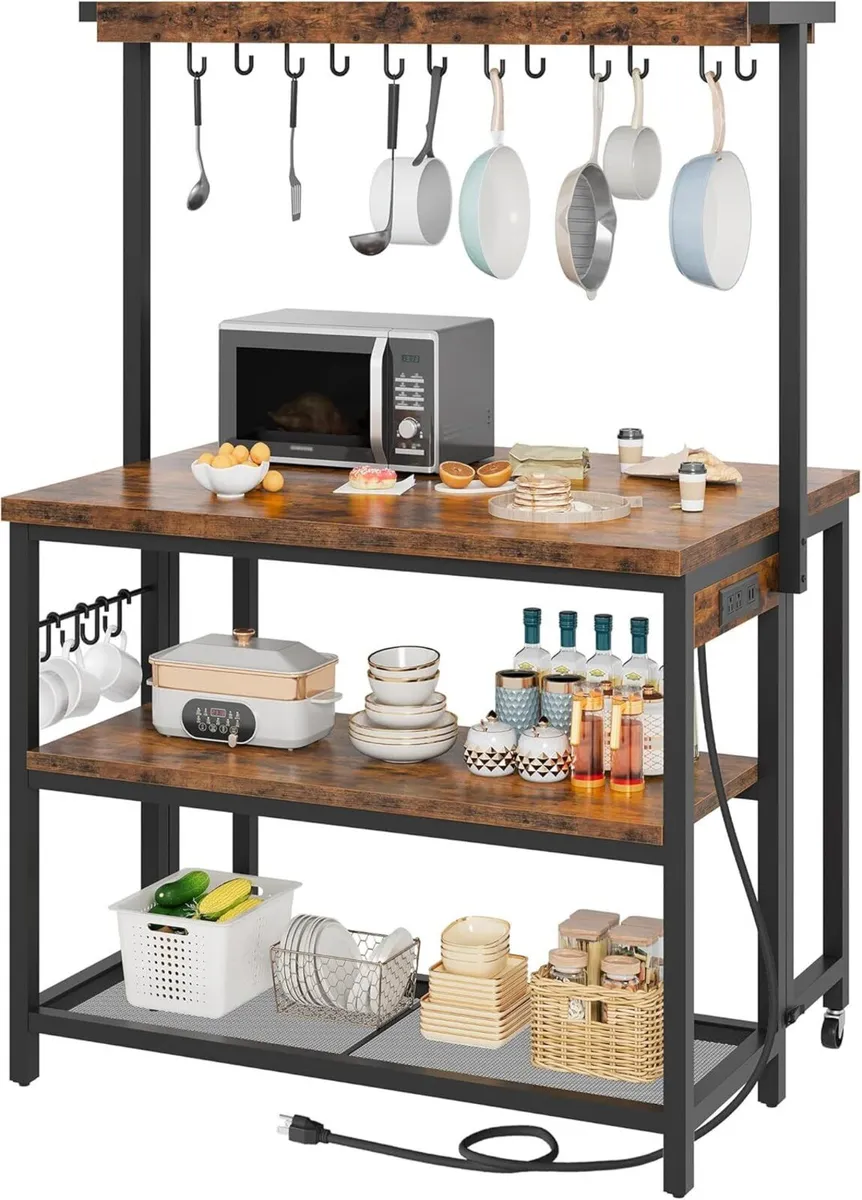 Kitchen Island with Power Outlet Table Folding - Image 1
