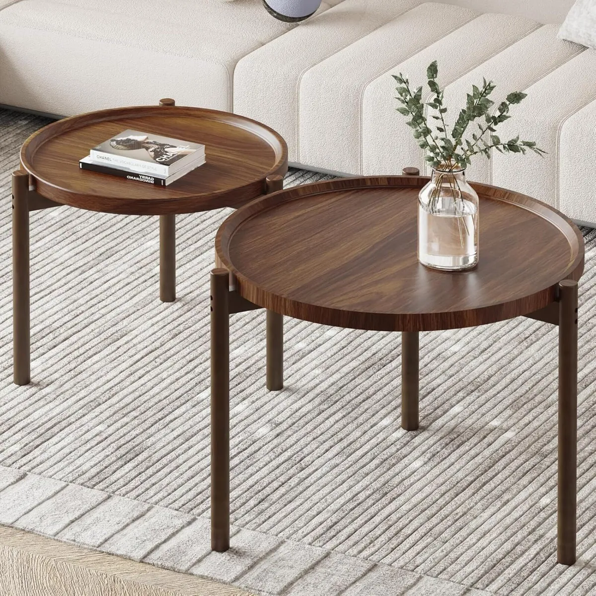 Round Nesting Coffee Tables Set of 2 End Table - Image 1