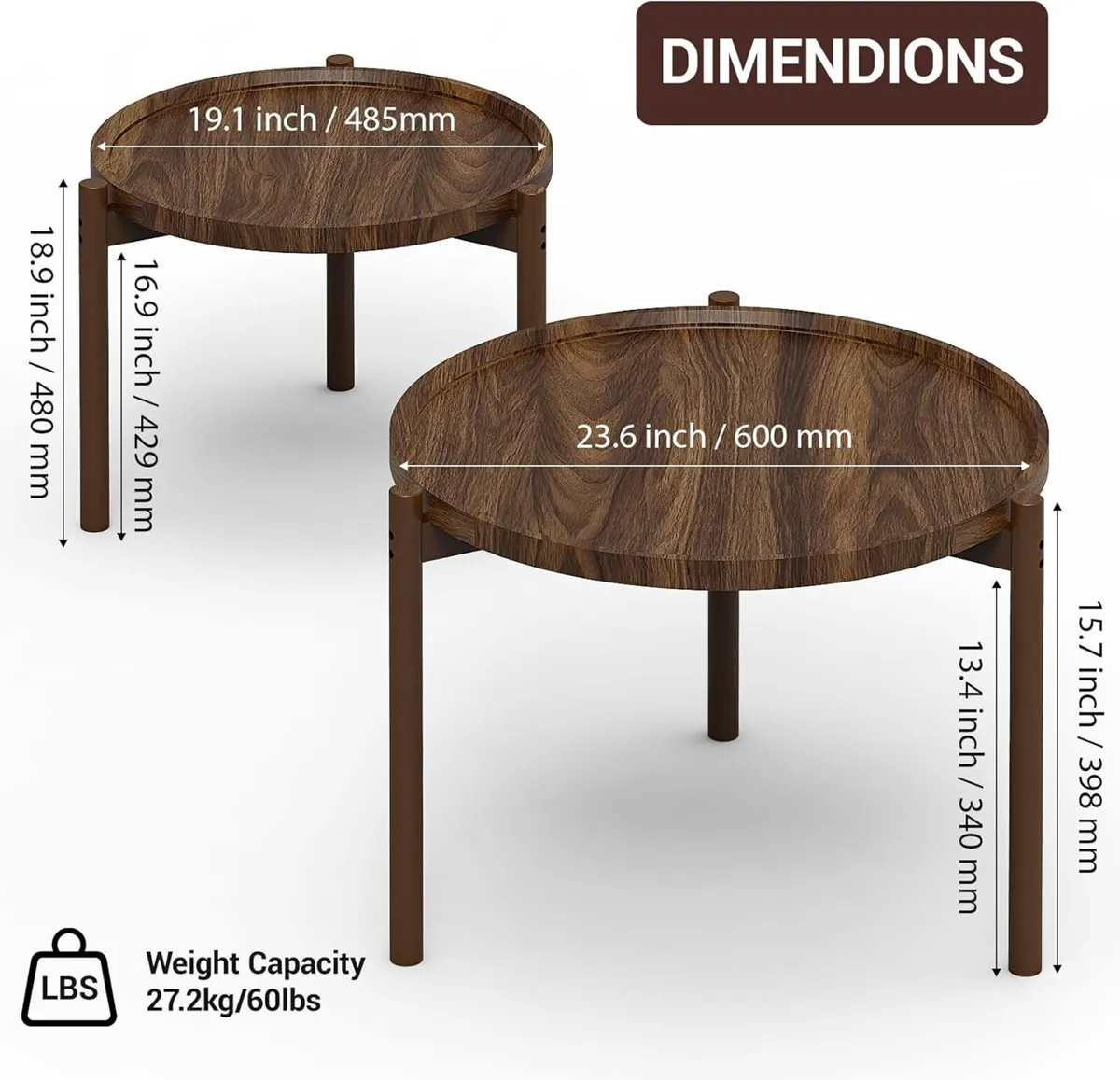 Round Nesting Coffee Tables Set of 2 End Table - Image 2
