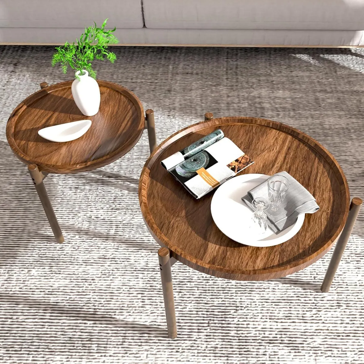 Round Nesting Coffee Tables Set of 2 End Table - Image 3