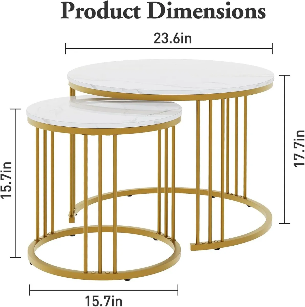 Round Coffee Table Set of 2 Living Room Made Wood - Image 3