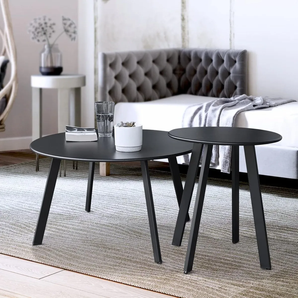 Patio Coffee Table Set of 2 Weatherproof Round - Image 2