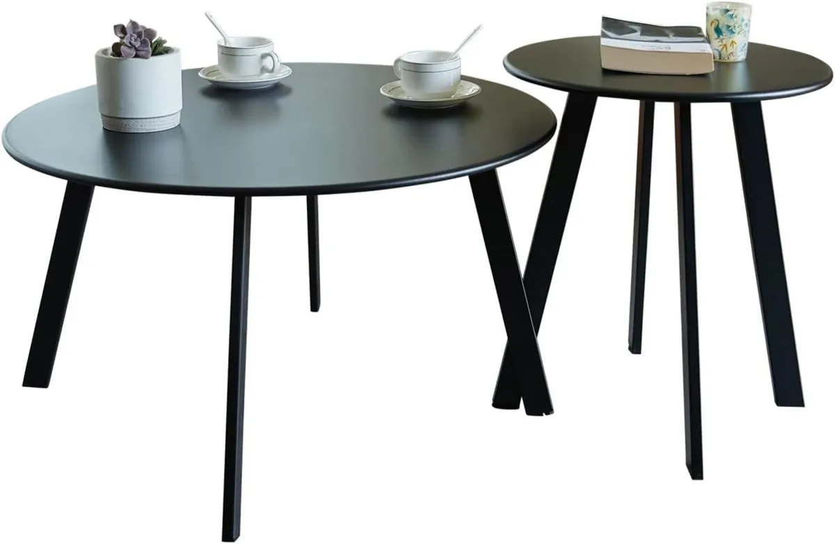 Patio Coffee Table Set of 2 Weatherproof Round - Image 1