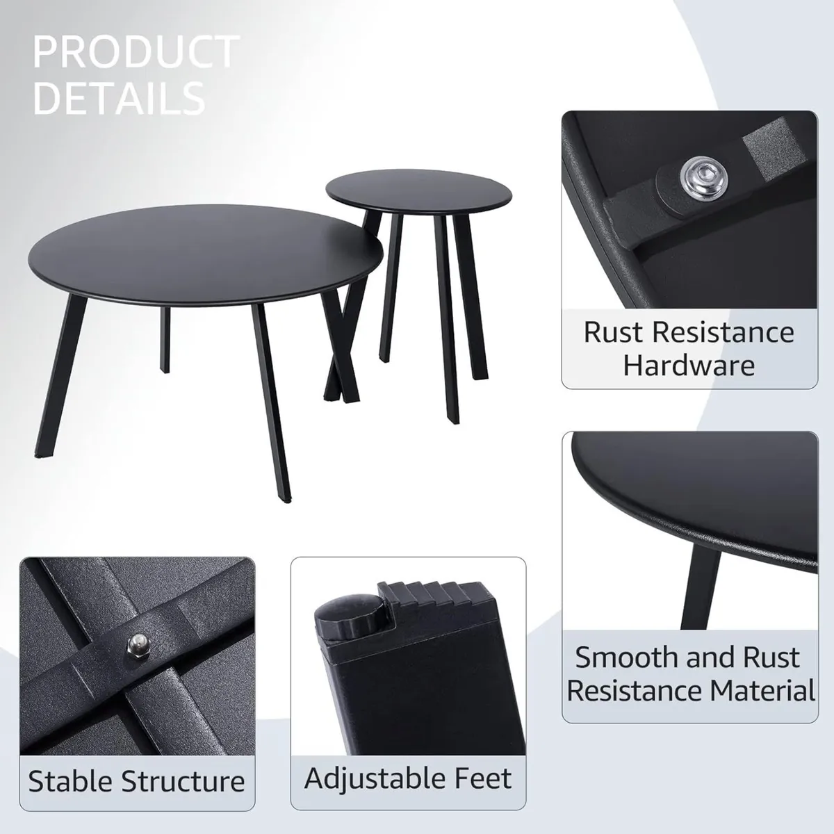 Patio Coffee Table Set of 2 Weatherproof Round - Image 4