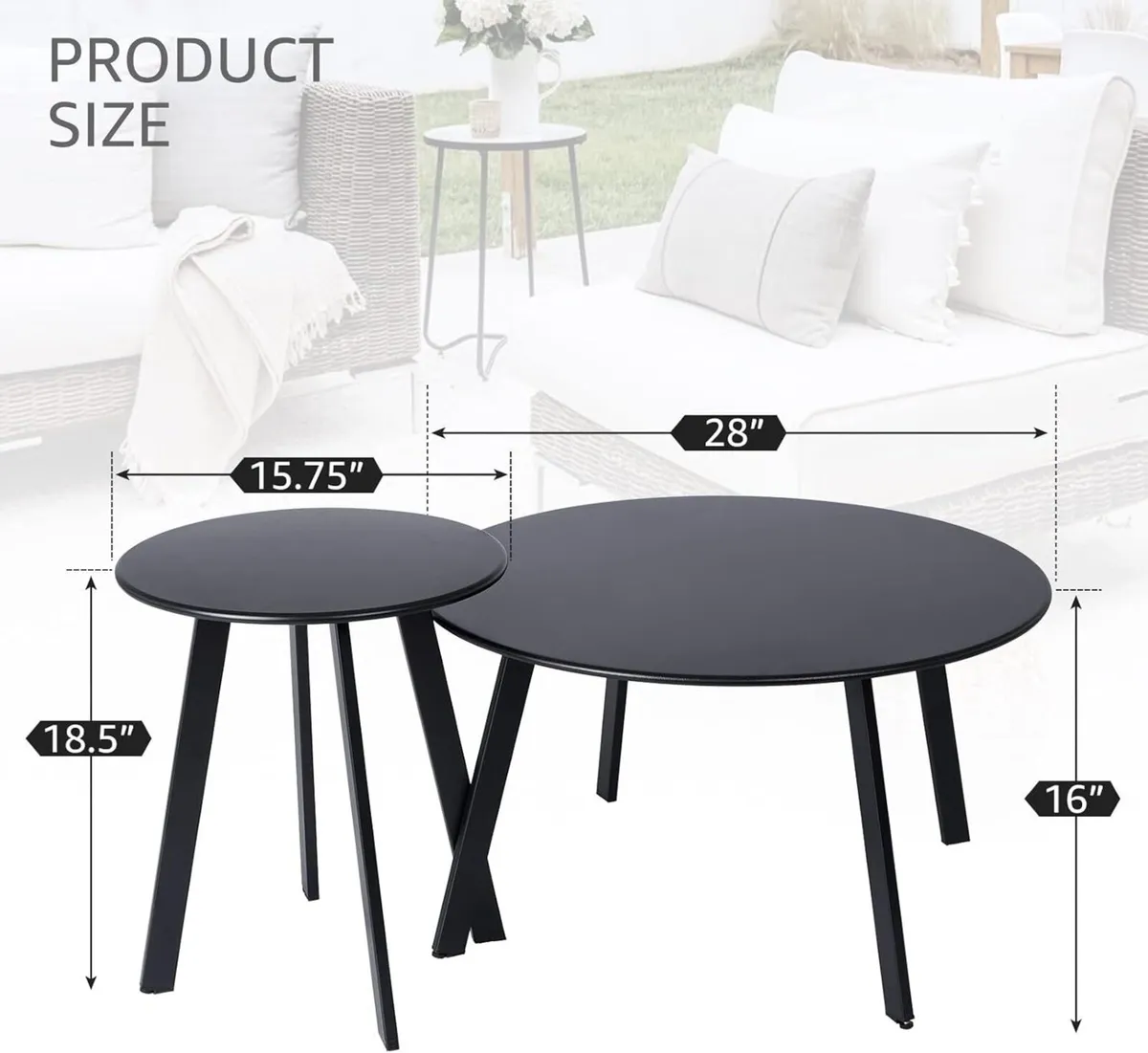 Patio Coffee Table Set of 2 Weatherproof Round - Image 3