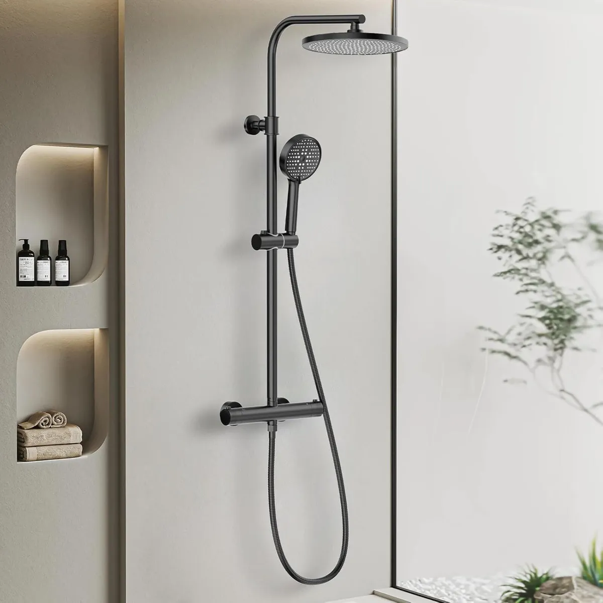 Thermostatic Shower Mixer Set 25cm Round Overhead - Image 1