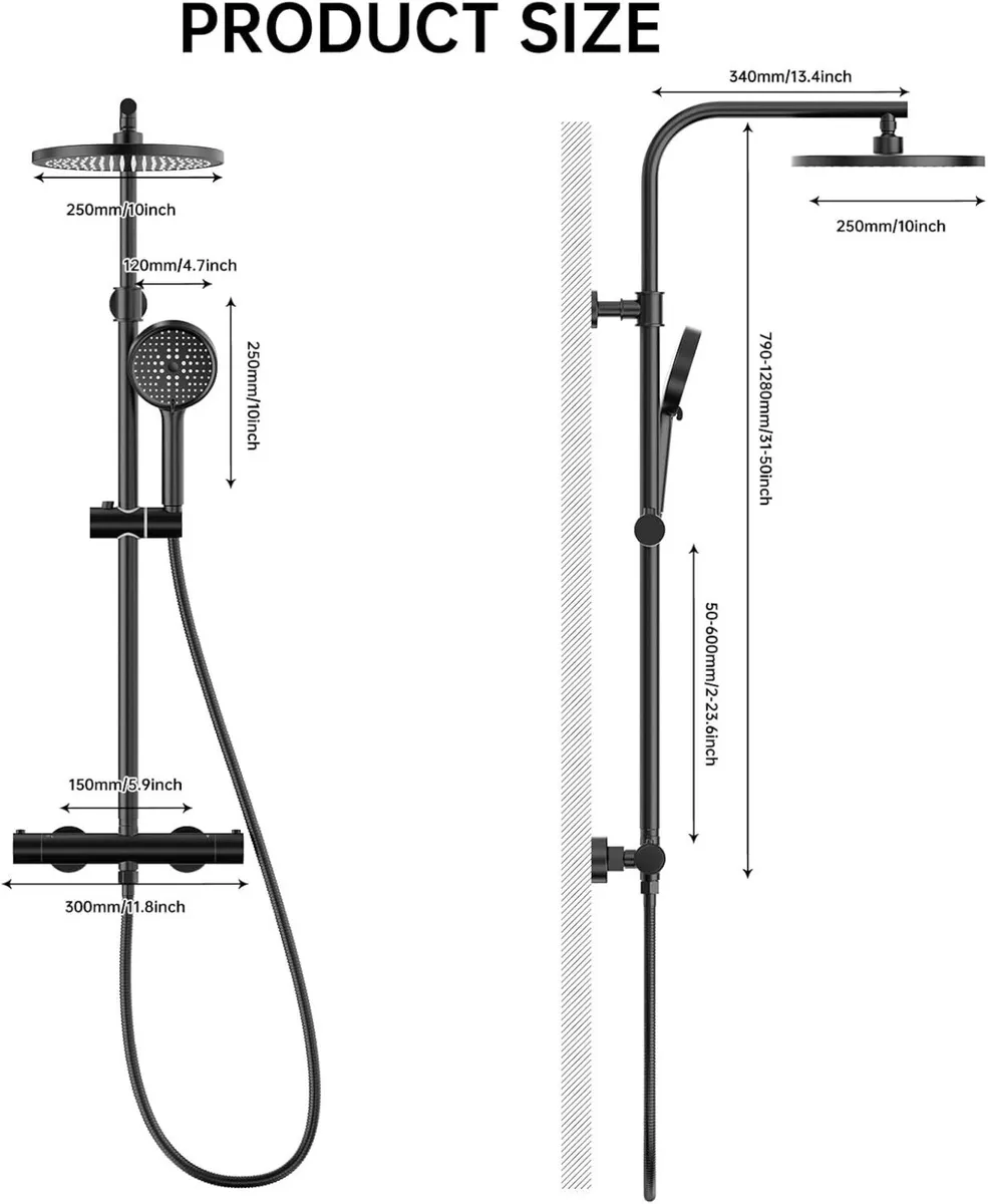 Thermostatic Shower Mixer Set 25cm Round Overhead - Image 2