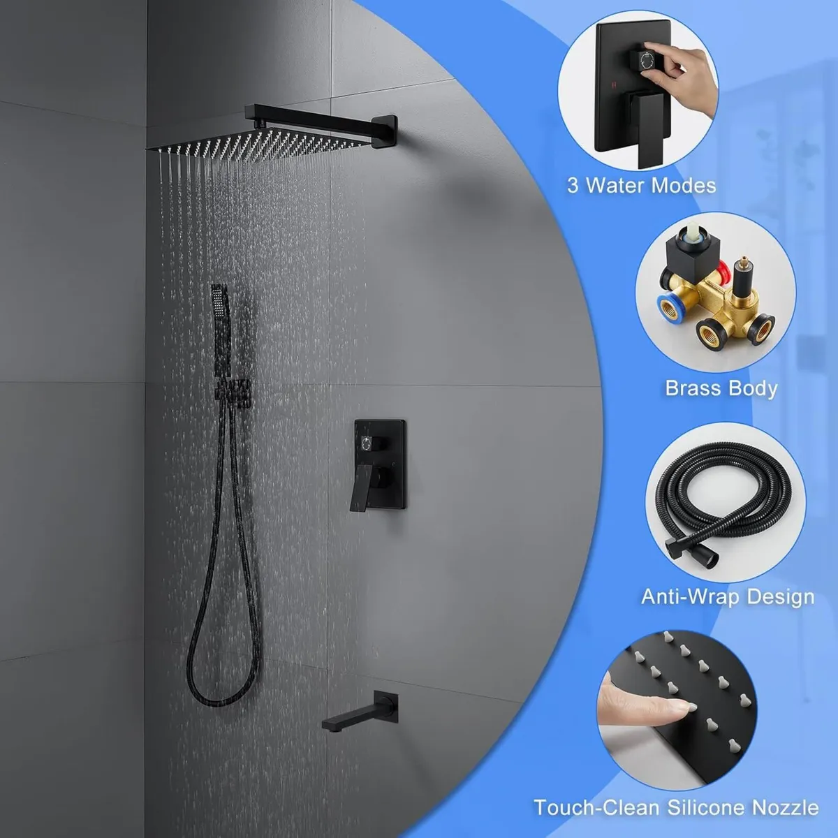 Concealed Shower System Wall Mounted 3-Function - Image 3